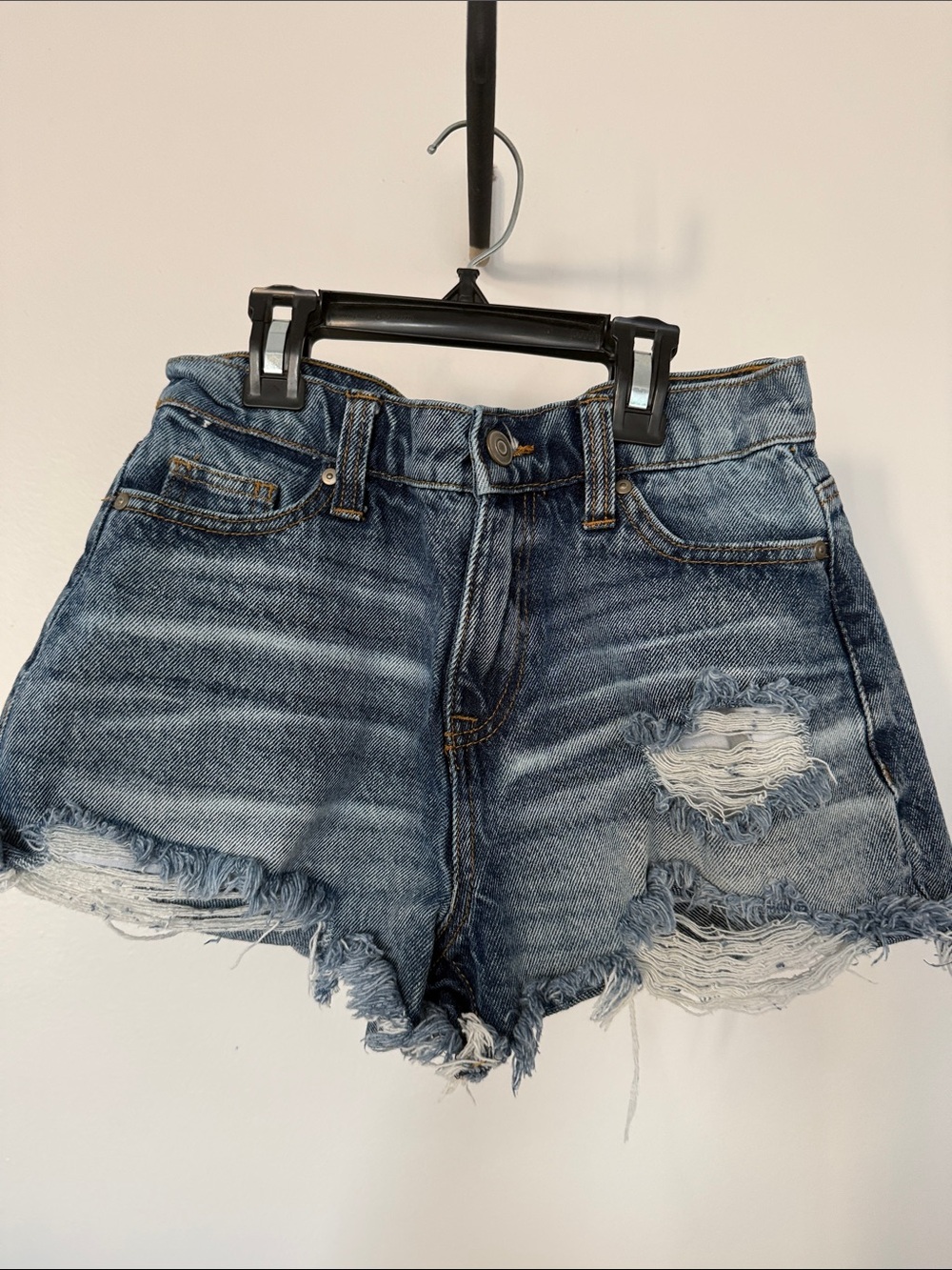 No Boundaries Distressed Light Blue High-Rise Denim Shorts